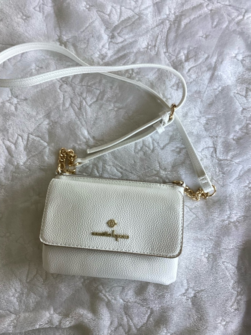 White Crossbody Shoulder Bag with Gold Hardware